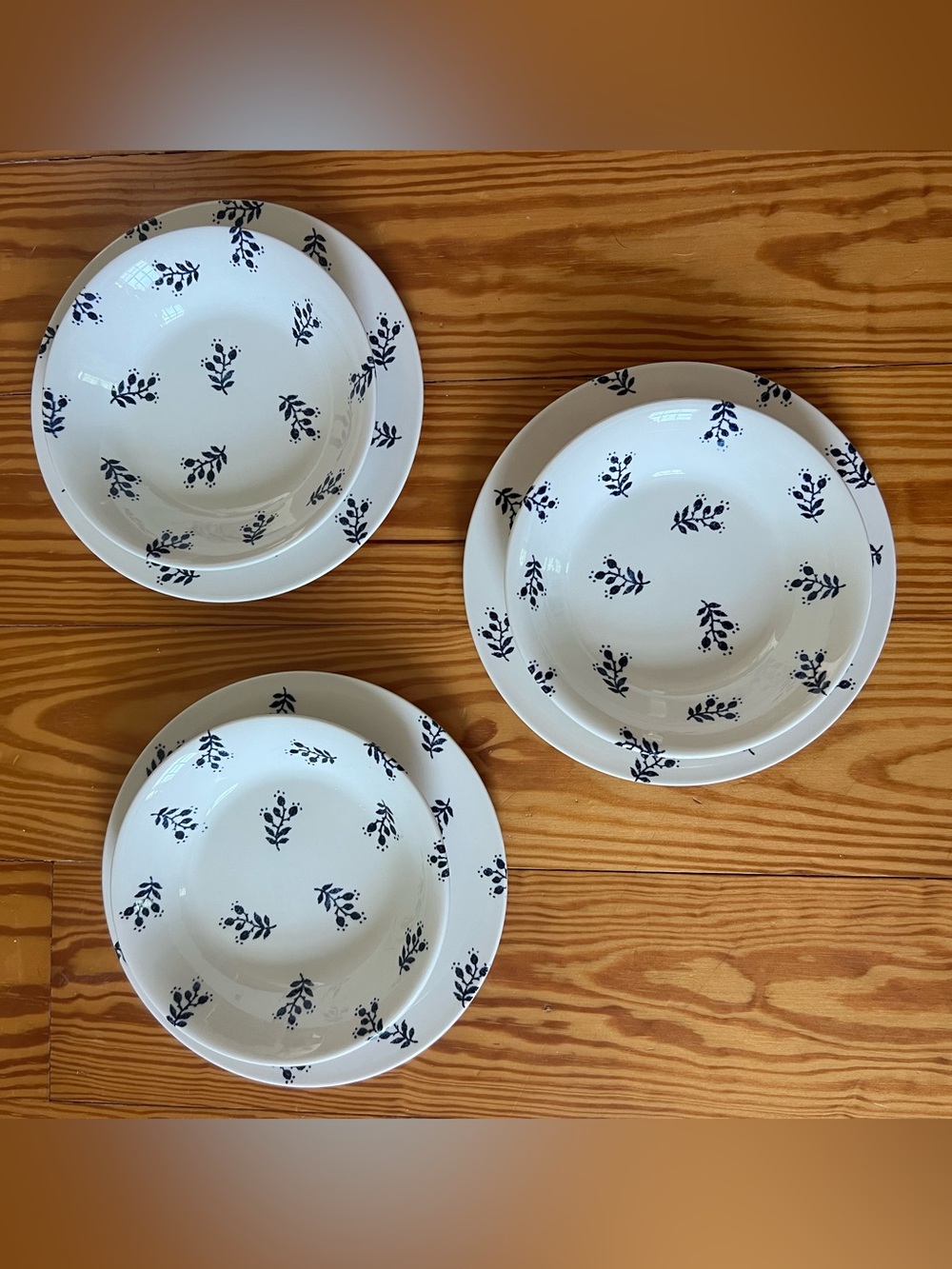 Ralph Lauren Denimware Kate Reverse 6 Pc Set 3 Plates 3 Soup Pasta Bowls England